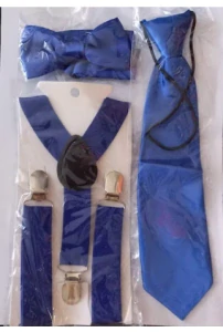 Kšandy šle + motýlek + kravata DĚTSKÉ 2,5cm široké set = 3ks modrá