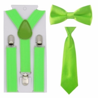 Kšandy šle + motýlek + kravata DĚTSKÉ 2,5cm široké set = 3ks > varianta zelená