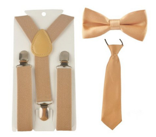 Kšandy šle + motýlek + kravata DĚTSKÉ 2,5cm široké set = 3ks > varianta světlá