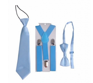 Kšandy šle + motýlek + kravata DĚTSKÉ 2,5cm široké set = 3ks > varianta Modrá
