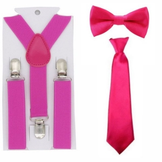 Kšandy šle + motýlek + kravata DĚTSKÉ 2,5cm široké set = 3ks > varianta Růžová
