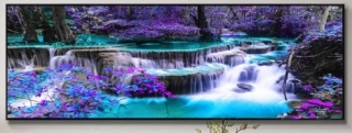 Kamínkové vyšívání obraz z kamínků Vyšívací sada diamantové vyšívání KAMÍNKY JSOU PO CELÉ PLOŠE vodopád fial > 15x45cm