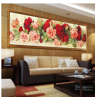 Diamantové vyšívání Obraz s kamínků KAMÍNKY NEJSOU PO CELÉ PLOŠE růže > 28x70cm