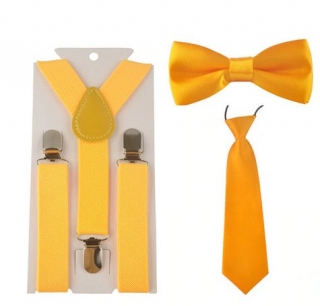 Kšandy šle + motýlek + kravata DĚTSKÉ 2,5cm široké set = 3ks > varianta Žlutá