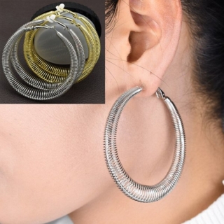 Náušnice klips kruhy spirála 6cm > varianta Stříbrná