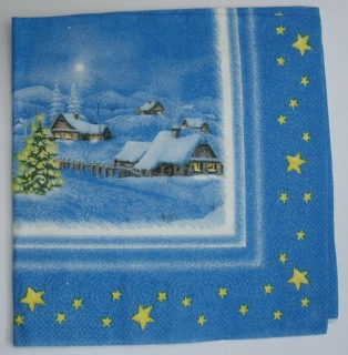 Ubrousek na decoupage zasněžená vánoční vesnička