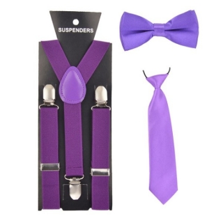 Kšandy šle + motýlek + kravata DĚTSKÉ 2,5cm široké set = 3ks > varianta Fialová