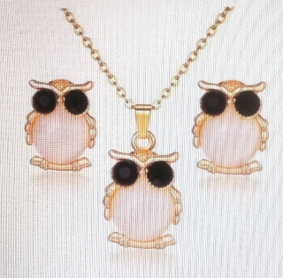 Řetízek na krk s přívěškem sova a náušnice souprava sova