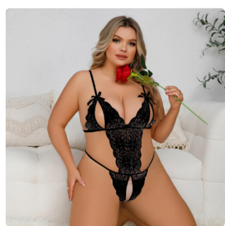 Erotický sexy body krajkové i pro silnější postavu černé