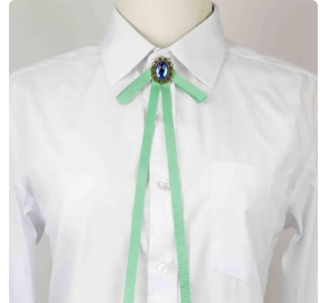 Fiží elegantní kravata stuha s broží Motýlek mašle zelená světle 