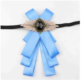 Motýlek Fiží elegantní kravata stuha motýl s broží hladké stuhy  modrá 