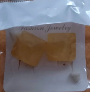 Náušnice klipsy čtverce žluté retro styl 