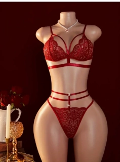 Podprsenka a kalhotky Erotický sexy krajkové červené prádlo