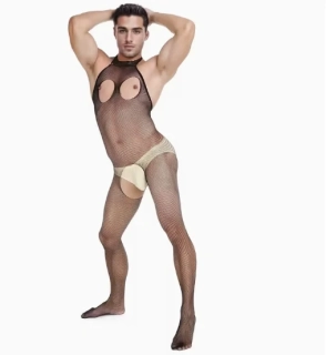 Sexy pánský overal erotický černý dirkovaný