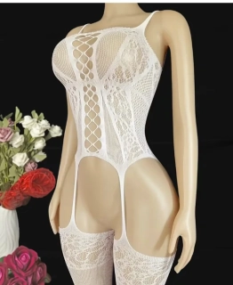 Sexy overal erotický bílý elastické S-M