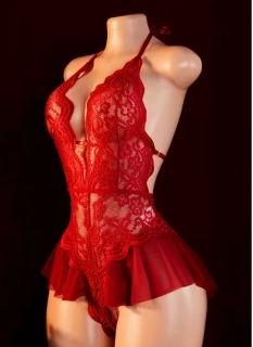 body sexy krajkové Spodní krajkové prádlo červené větší velikost