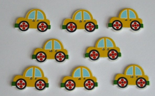 Knoflík autíčko 1Ks knoflík auto dřevěný žlutý