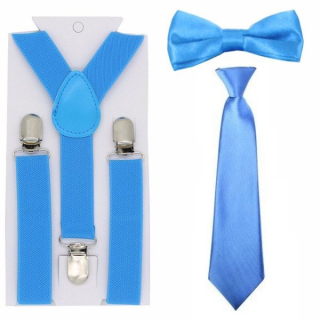 Kšandy šle + motýlek + kravata DĚTSKÉ 2,5cm široké set = 3ks > varianta Modrá