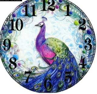 Diamantové vyšívání motiv hodiny KAMÍNKY JSOU PO CELÉ PLOŠE páv > 30x30cm