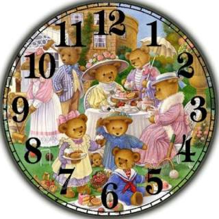 Diamantové vyšívání motiv hodiny KAMÍNKY JSOU PO CELÉ PLOŠE medvídci > 20x20cm