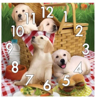 Diamantové vyšívání motiv hodiny KAMÍNKY JSOU PO CELÉ PLOŠE pejskové > 20x20cm