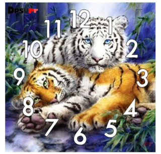 Diamantové vyšívání motiv hodiny KAMÍNKY JSOU PO CELÉ PLOŠE tygři > 20x20cm