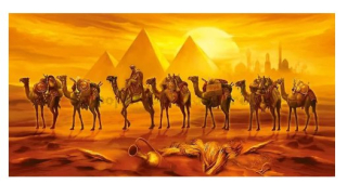 Diamantové vyšívání Obrazy s kamínků KAMÍNKY JSOU PO CELÉ PLOŠE Egypt velbloudi > 10x20cm