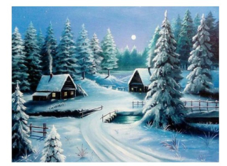 Diamantové vyšívání Obrazy s kamínků KAMÍNKY JSOU PO CELÉ PLOŠE zima vesnice > 20x30cm