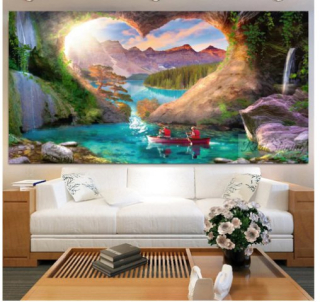 Diamantové vyšívání Obrazy s kamínků KAMÍNKY JSOU PO CELÉ PLOŠE jezero lodička > 20x40cm