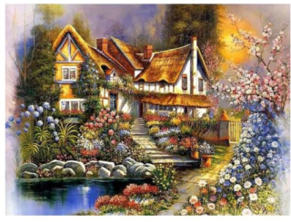 Diamantové vyšívání Obrazy s kamínků KAMÍNKY JSOU PO CELÉ PLOŠE dům jezírko > 20x30cm