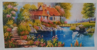 Diamantové vyšívání Obrazy s kamínků KAMÍNKY JSOU PO CELÉ PLOŠE dům jezero > 20x40cm