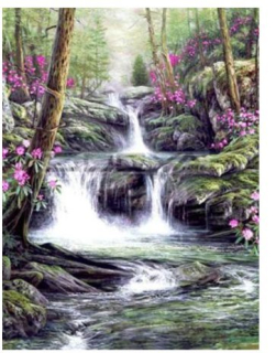 Diamantové vyšívání Obrazy s kamínků KAMÍNKY JSOU PO CELÉ PLOŠE vodopád > 20x25cm