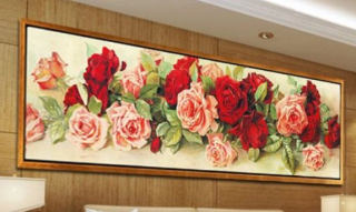 Diamantové vyšívání Obraz s kamínků KAMÍNKY NEJSOU PO CELÉ PLOŠE růže > 28x70cm