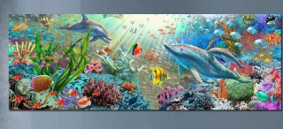 Kamínkové vyšívání Obrázek s kamínků Vyšívací sada s kamínky diamantové vyšívání akvárko delfíni akvárium > 20x60cm